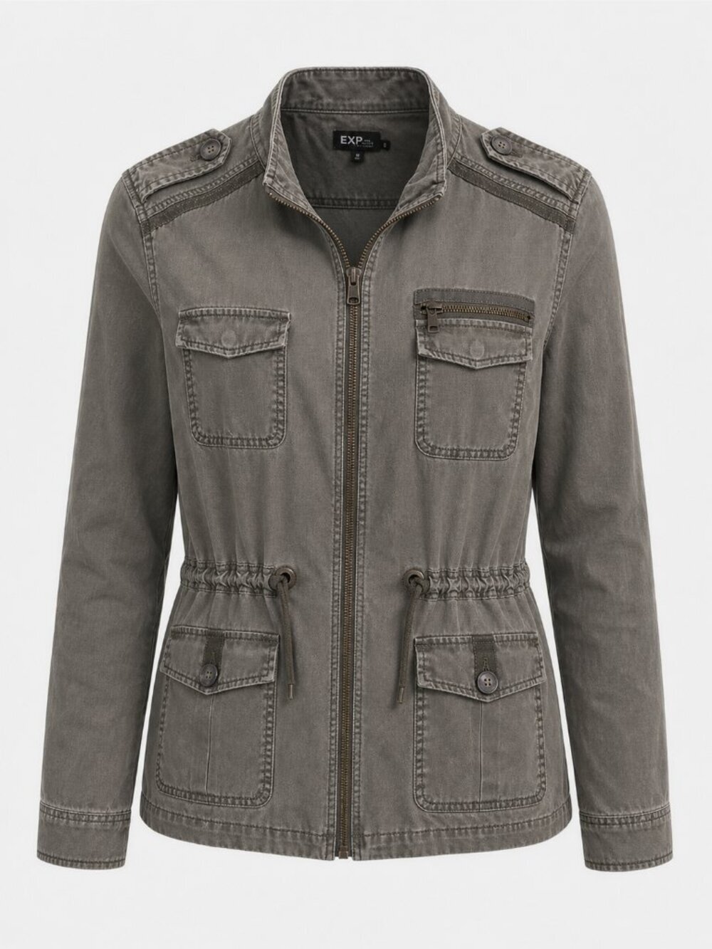 Express Olive Utility Jacket Women Medium Lyocell Military Cargo Zip Up